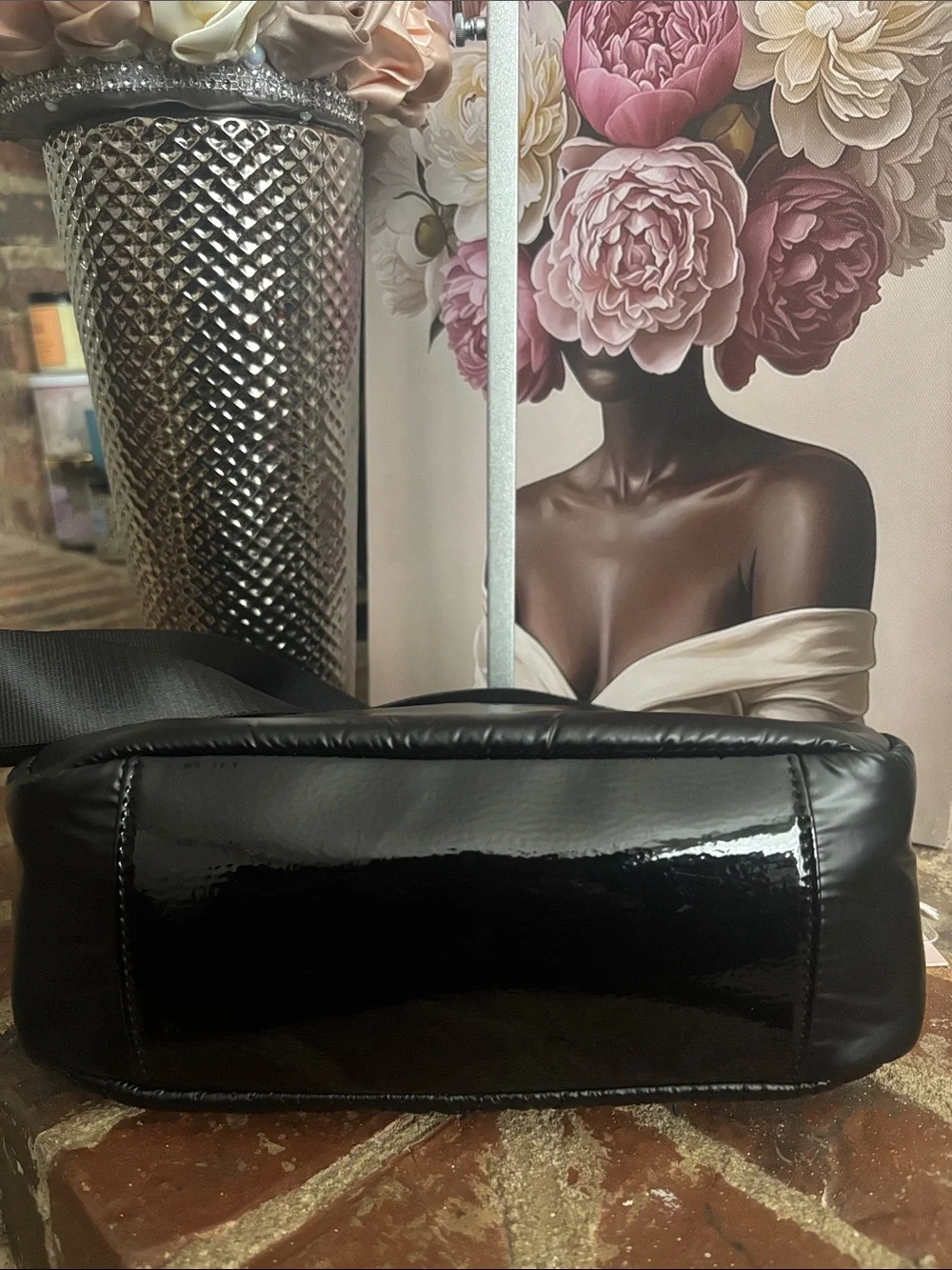 Juicy Couture Black Quilted Patent Crossbody with Gold Hardware